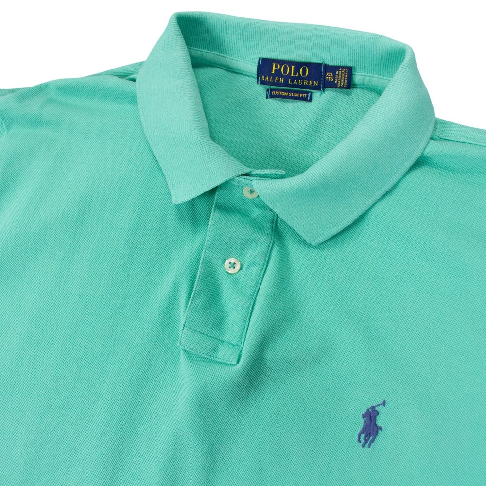 Polo Ralph Lauren Men XXL Green Custom Slim Fit Short Sleeve‎ Pique Polo Shirt